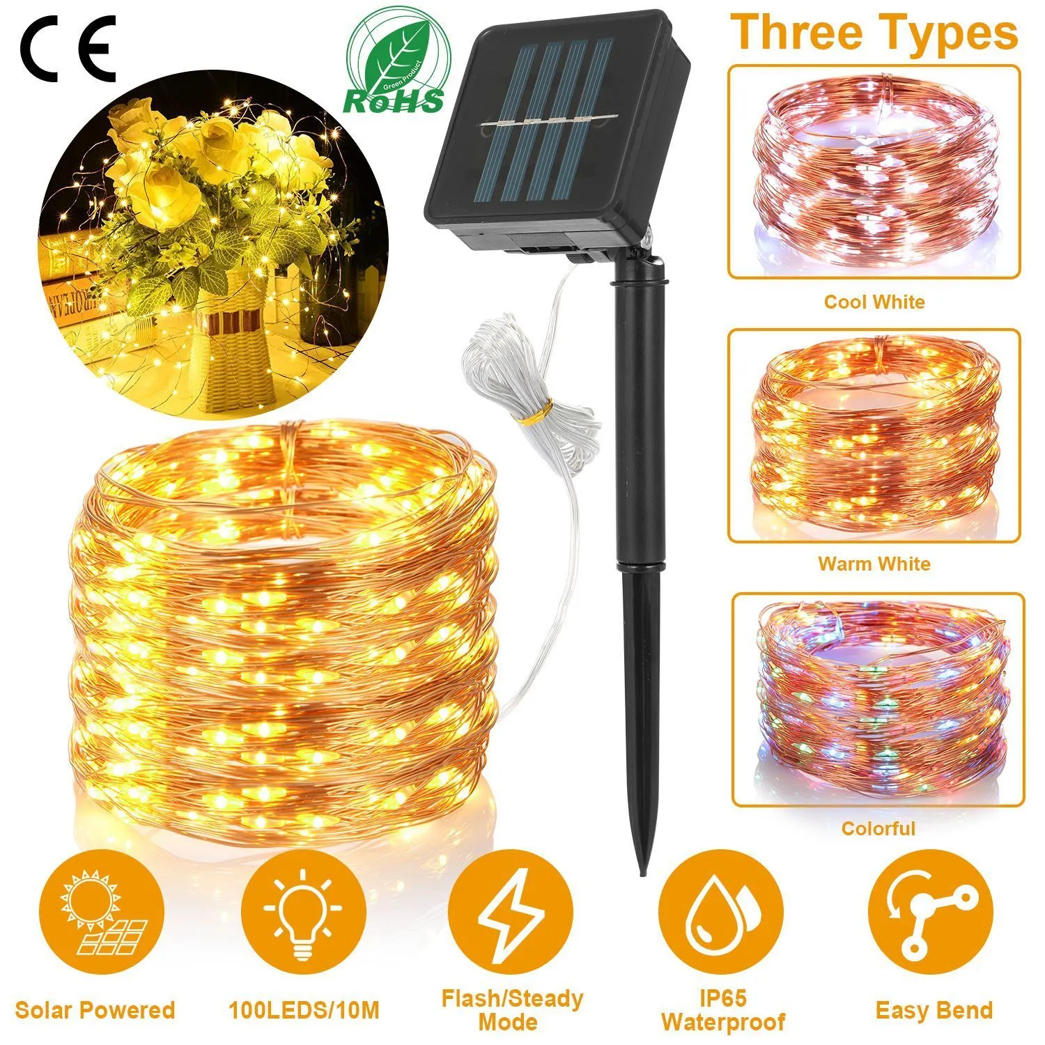 100 LEDs Solar String Lights