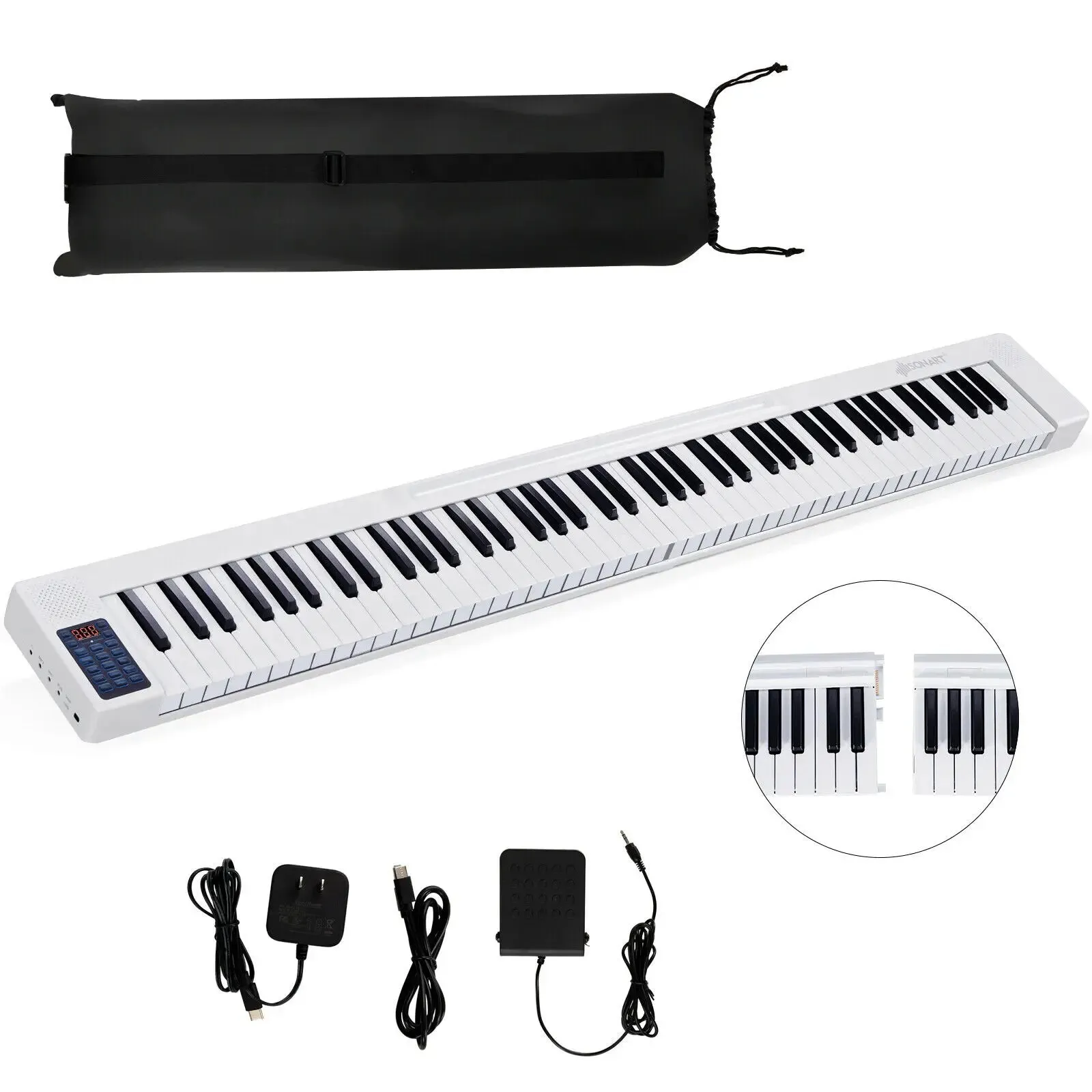 2 in 1 Attachable Digital Piano Keyboard 88/44 Touch sensitive Key w/ MIDI White  MU70016US-WH