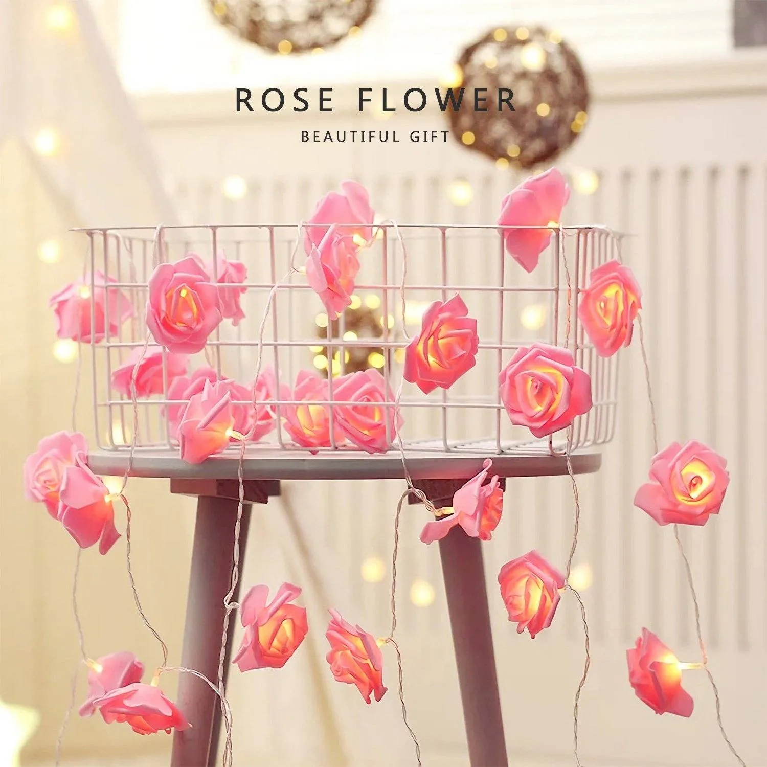 2-Pack: 40 LEDs Rose Flower String Lights
