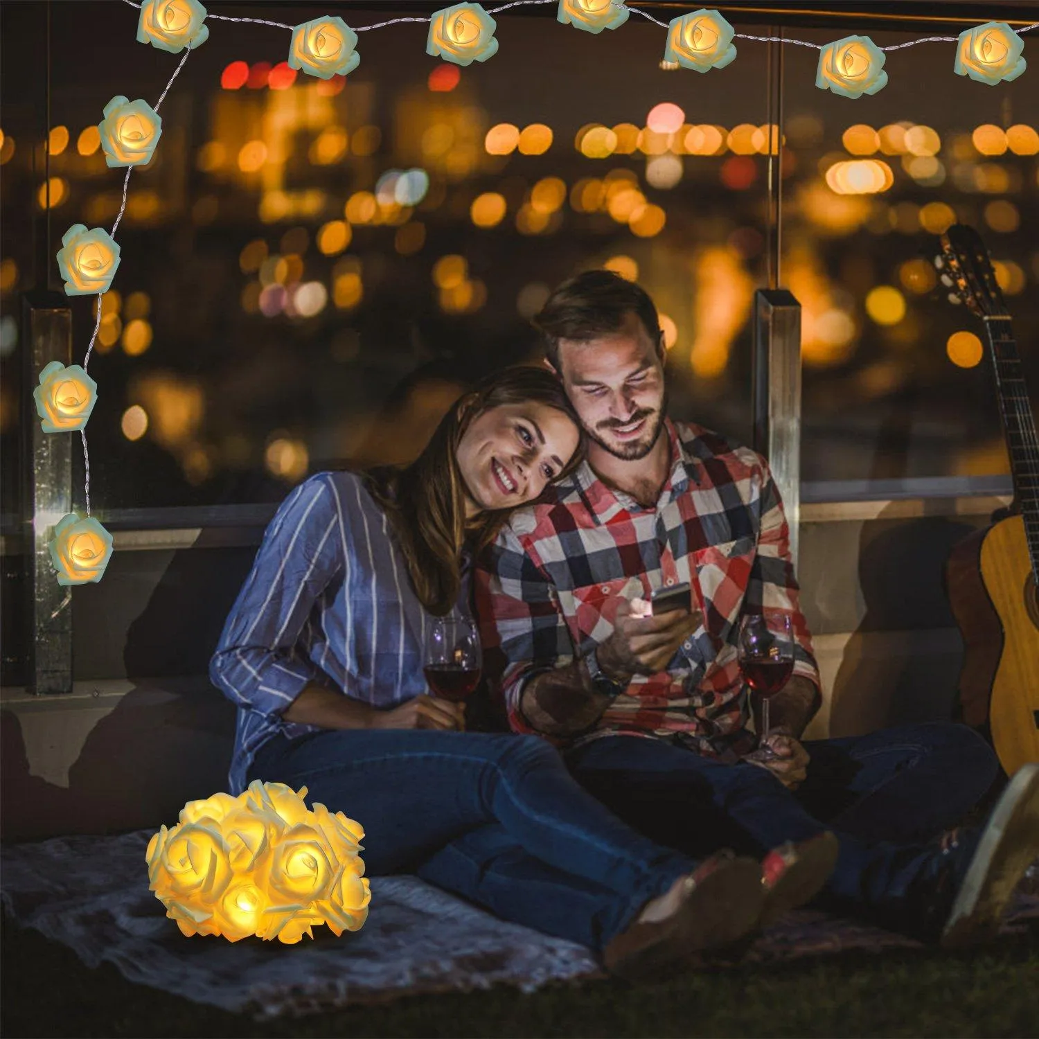 2-Pack: 40 LEDs Rose Flower String Lights