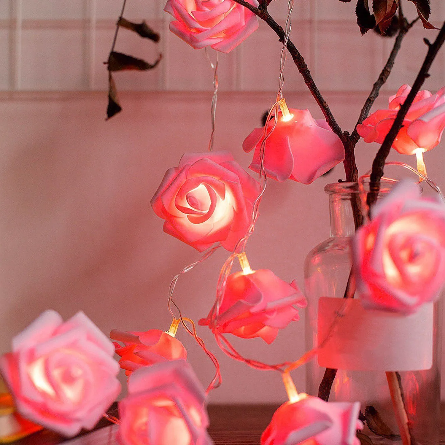 2-Pack: 40 LEDs Rose Flower String Lights