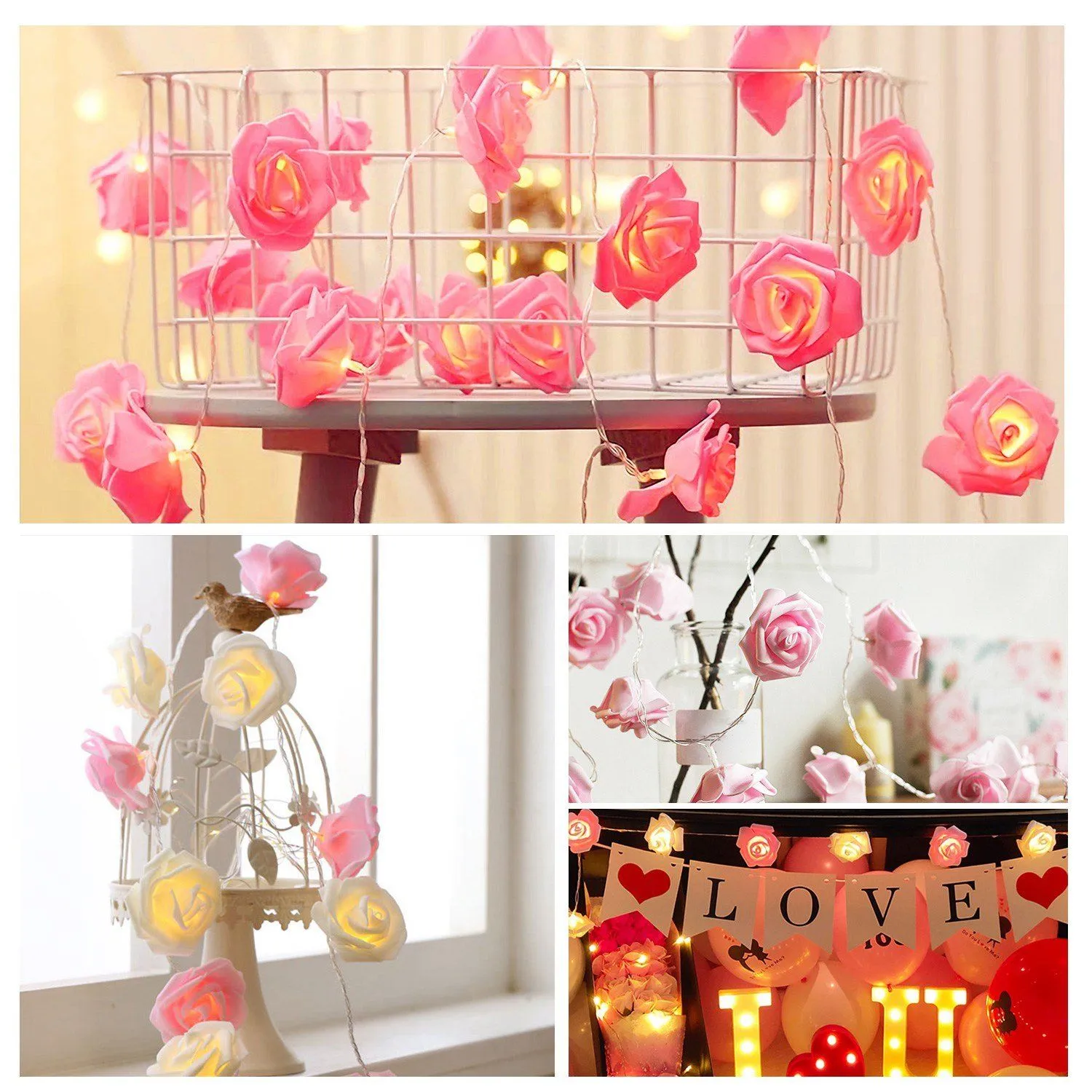 2-Pack: 40 LEDs Rose Flower String Lights