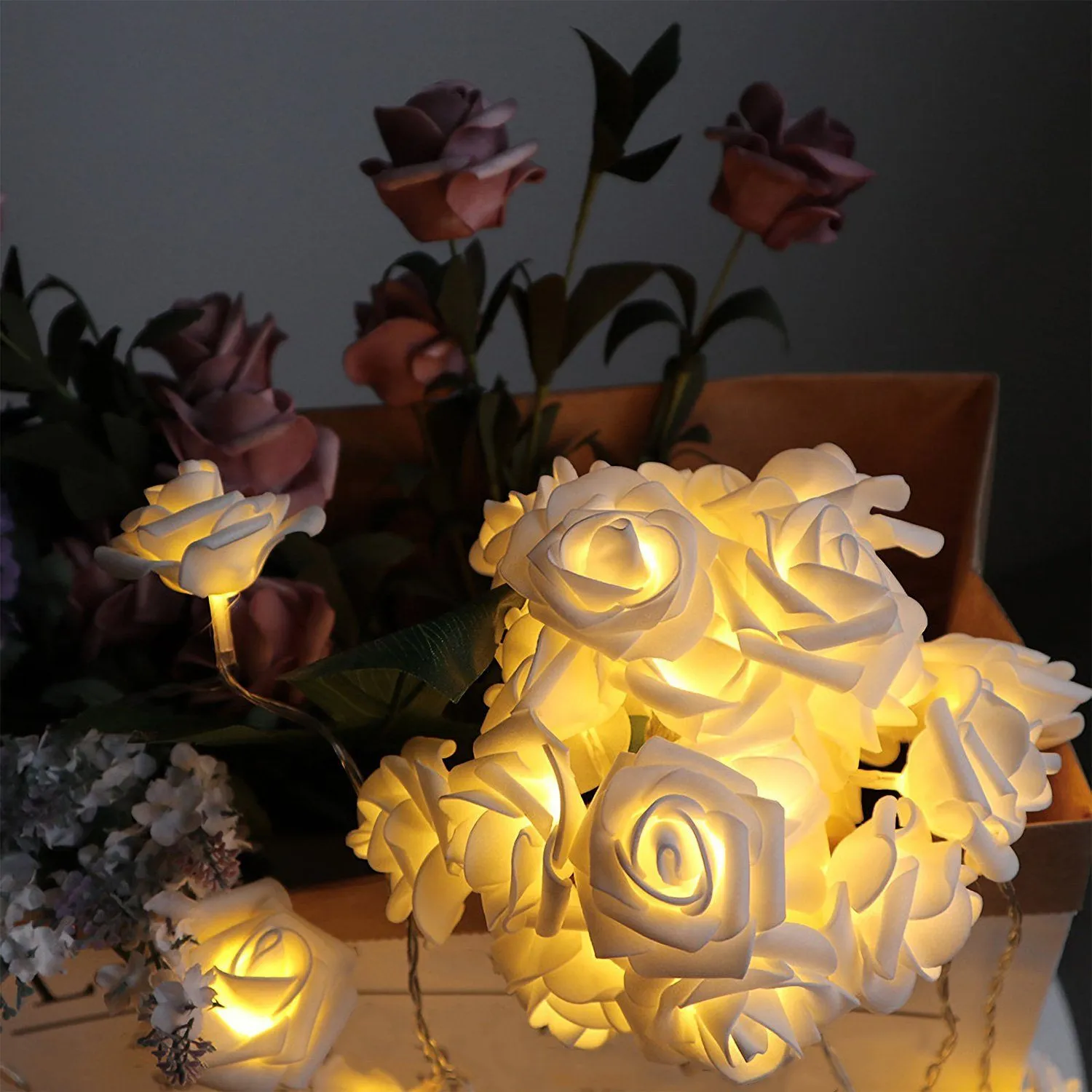 2-Pack: 40 LEDs Rose Flower String Lights