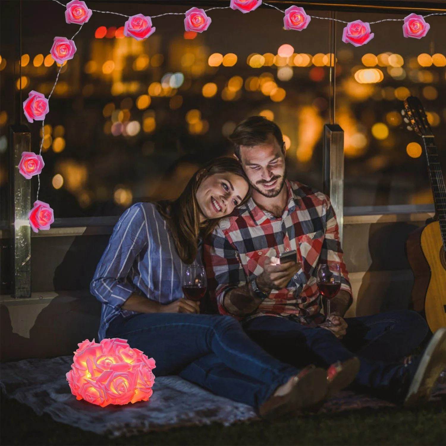 2-Pack: 40 LEDs Rose Flower String Lights
