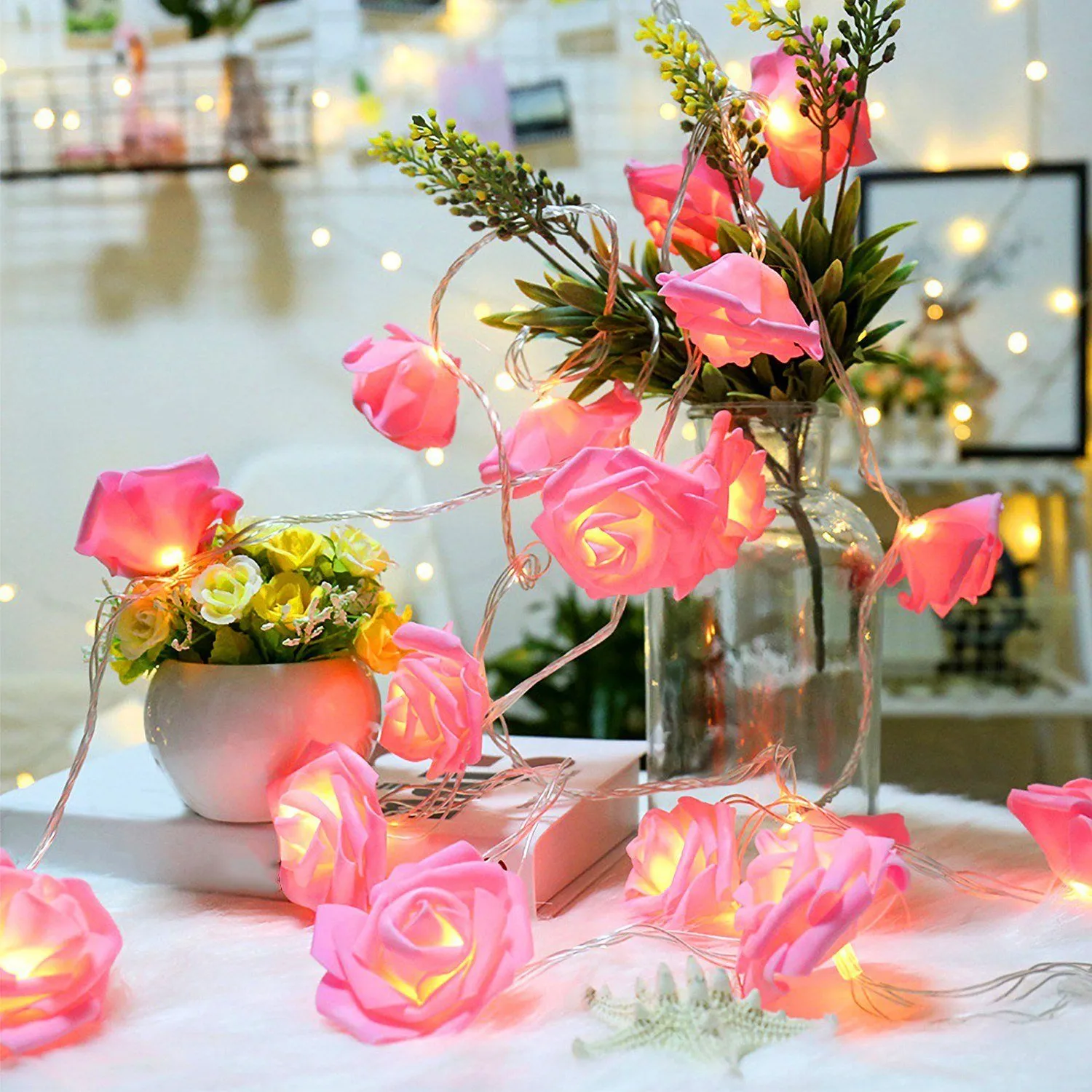 2-Pack: 40 LEDs Rose Flower String Lights