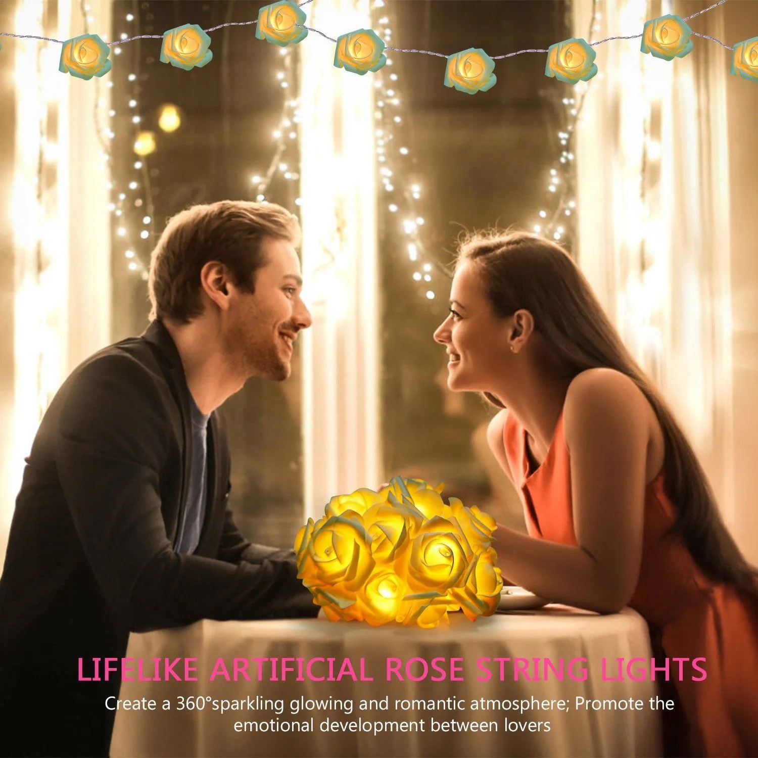 2-Pack: 40 LEDs Rose Flower String Lights