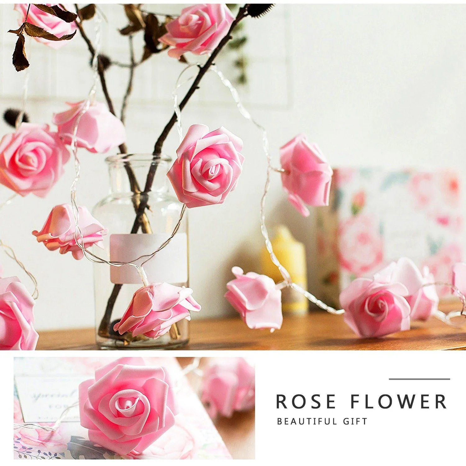 2-Pack: 40 LEDs Rose Flower String Lights