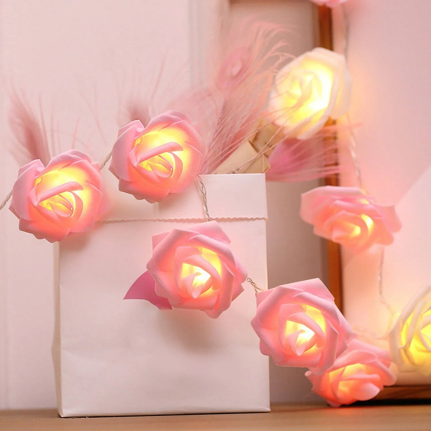 2-Pack: 40 LEDs Rose Flower String Lights