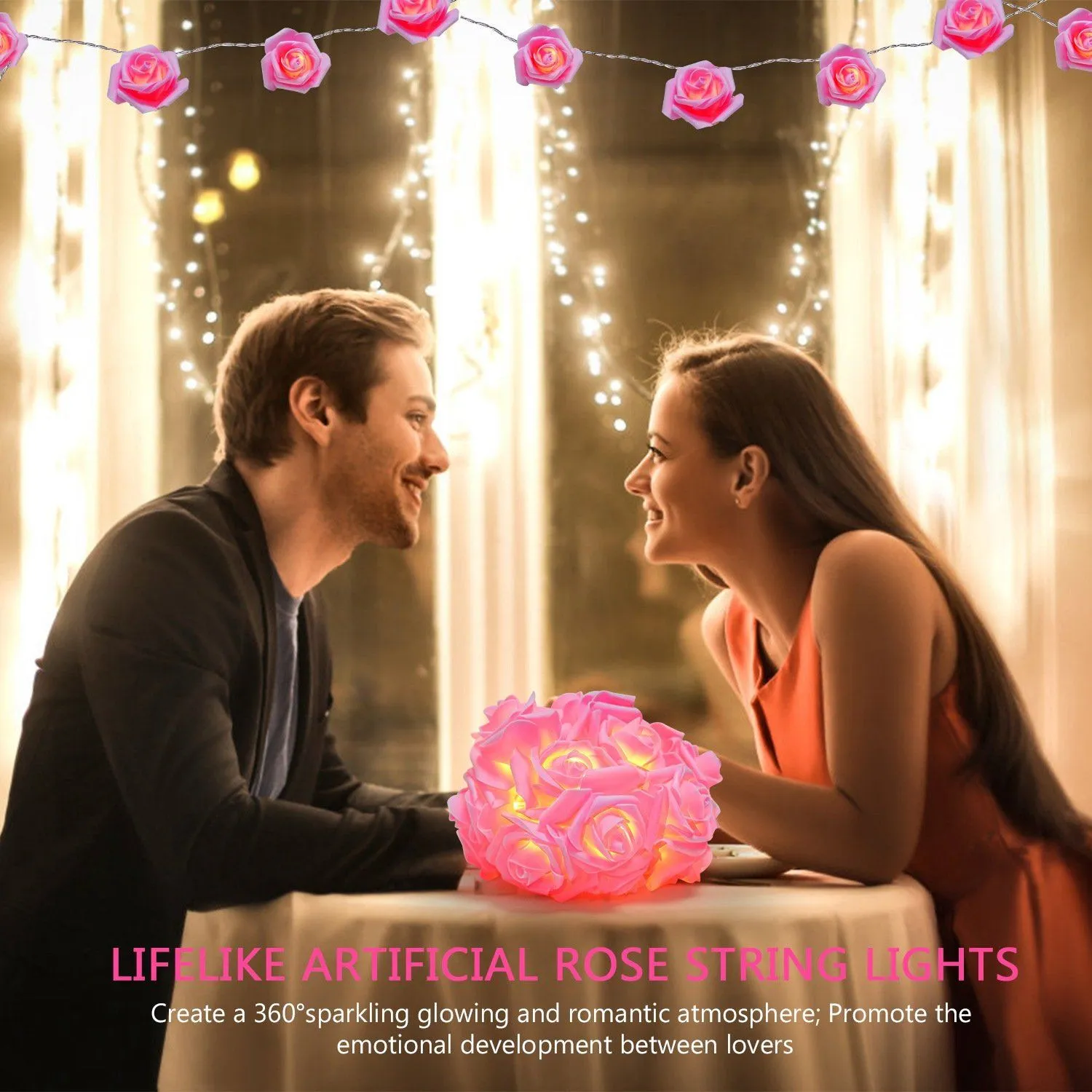 2-Pack: 40 LEDs Rose Flower String Lights