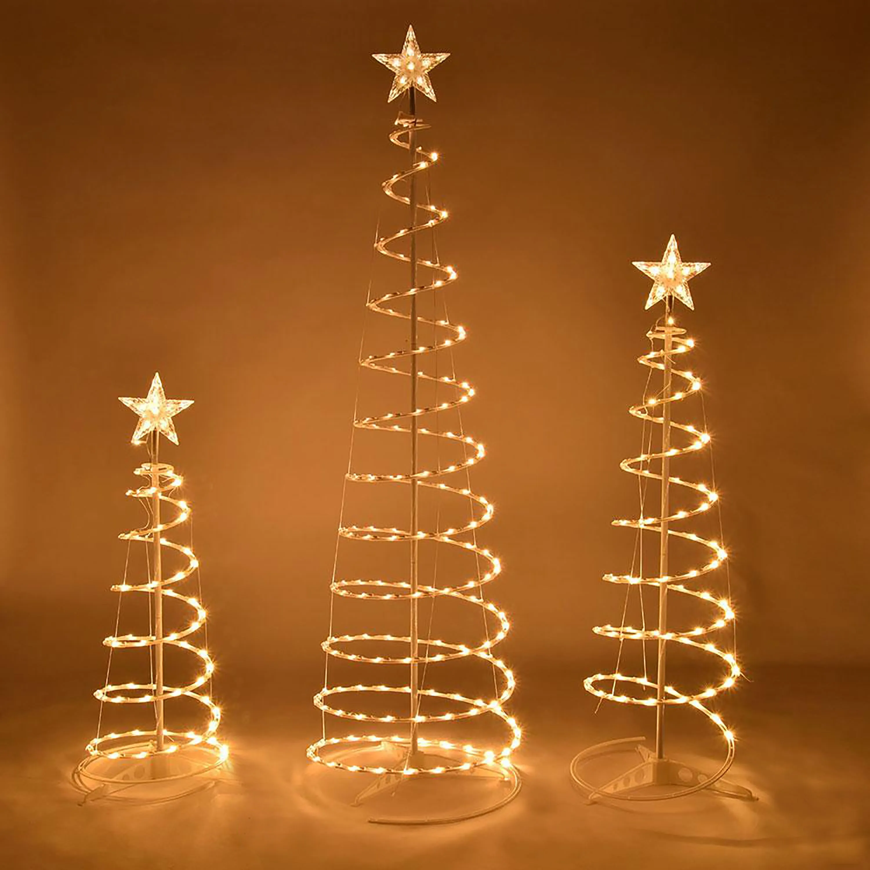 3 Pack of Warm White LED Spiral Christmas Trees