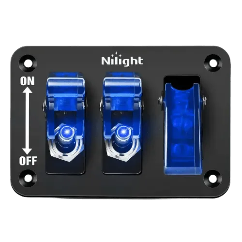 3Gang 3Pin SPST ON/Off Blue Rocker Switch Panel w/ LED Light Flip Cover