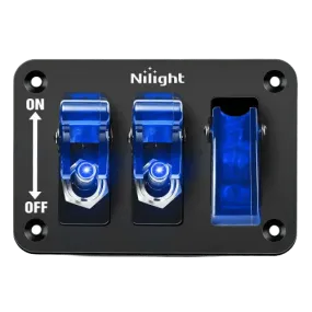 3Gang 3Pin SPST ON/Off Blue Rocker Switch Panel w/ LED Light Flip Cover