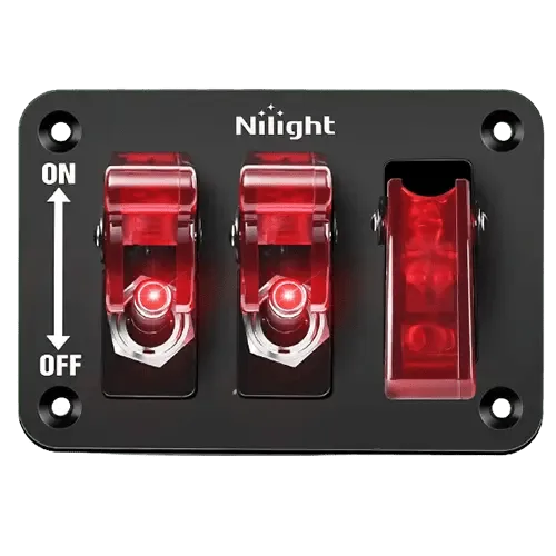 3Gang 3Pin SPST ON/Off Red Rocker Switch Panel w/ LED Light Flip Cover