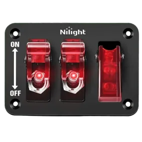 3Gang 3Pin SPST ON/Off Red Rocker Switch Panel w/ LED Light Flip Cover