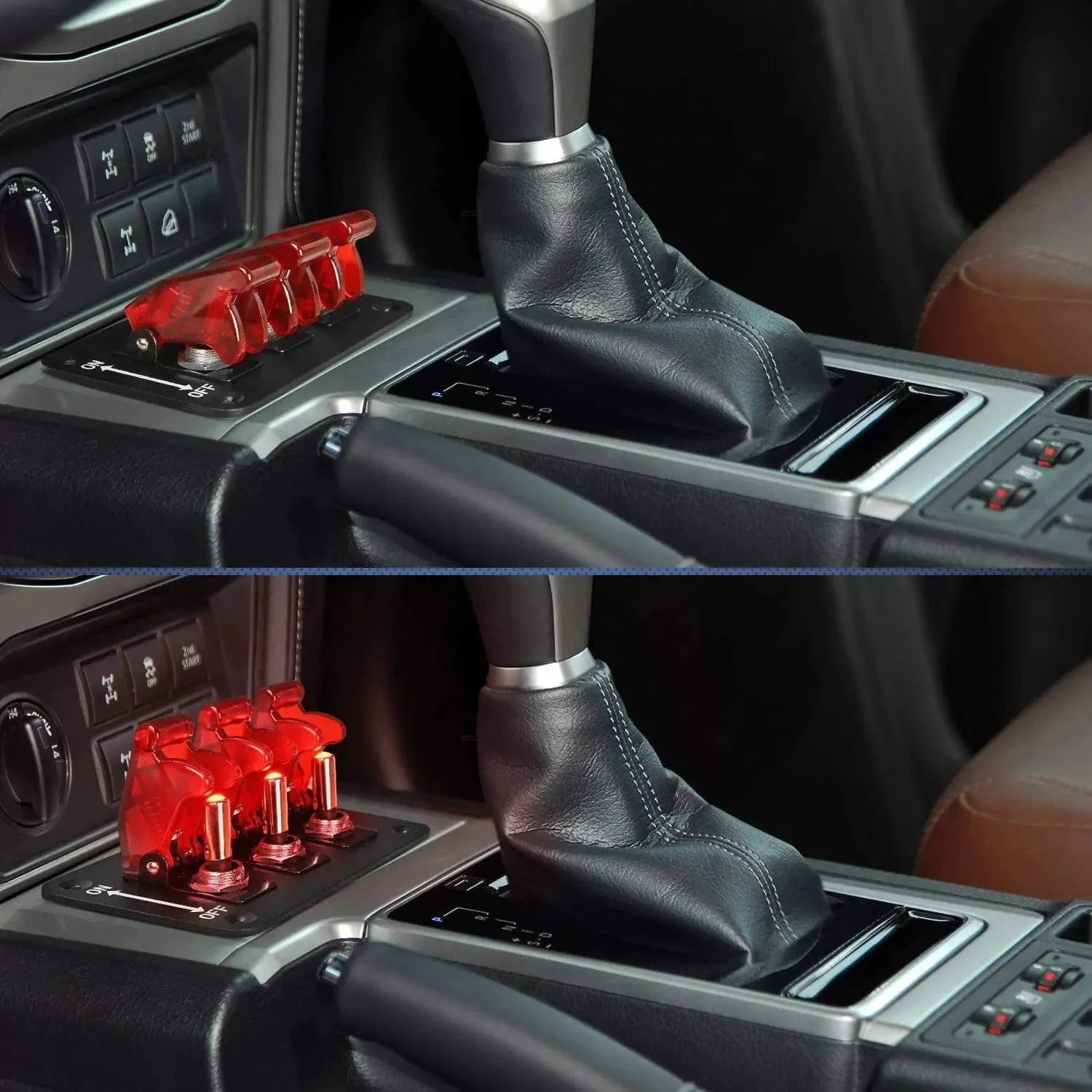 3Gang 3Pin SPST ON/Off Red Rocker Switch Panel w/ LED Light Flip Cover