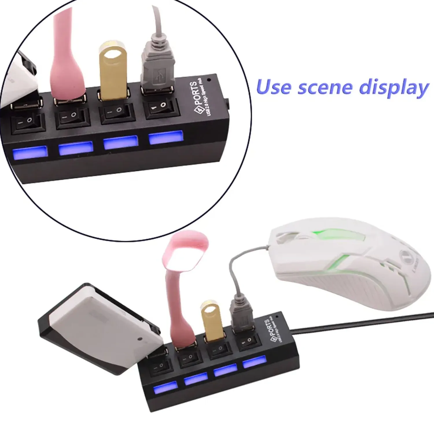 4-Port USB Hub with Switch - High Speed Adapter