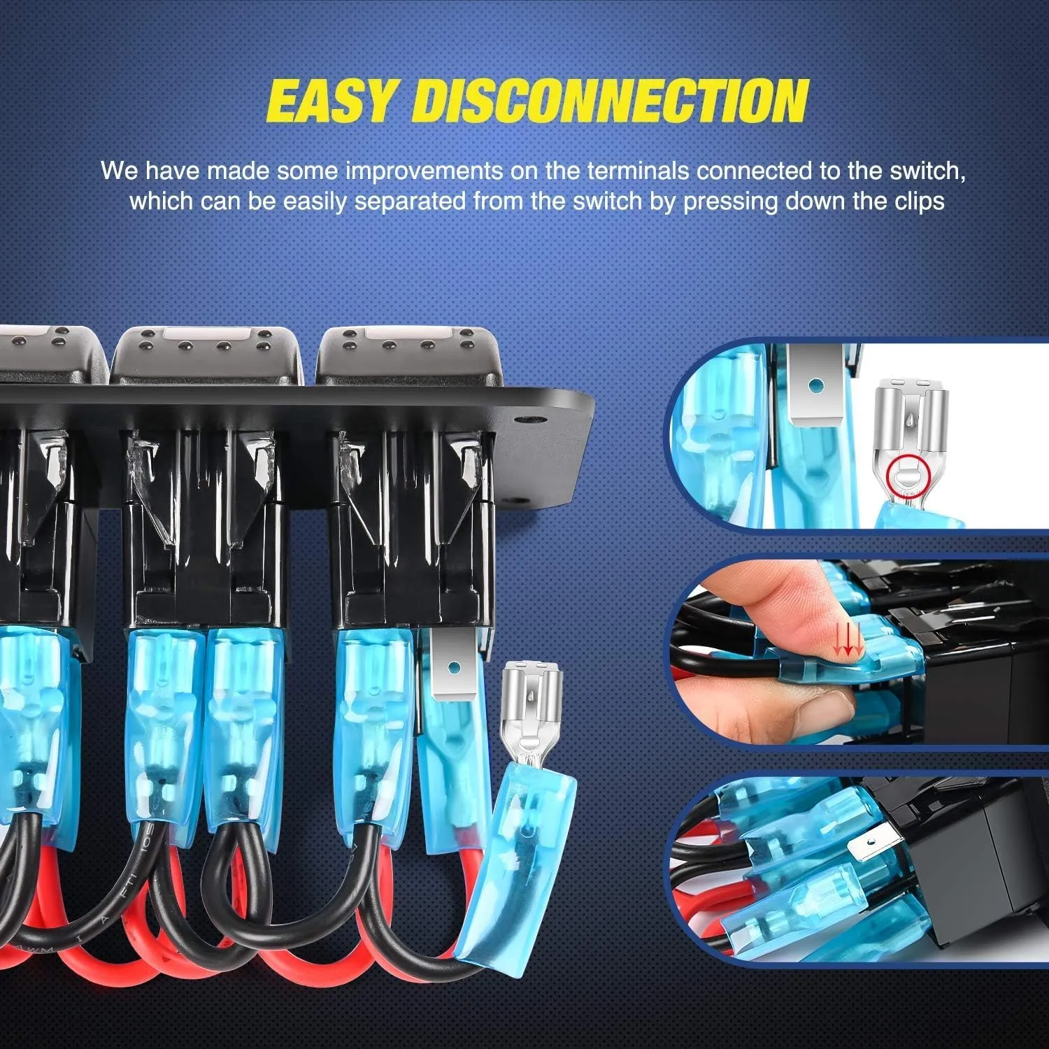 4Gang ON/Off Blue Rocker Switch Panel w/ PD Type C & USB Charger Power Socket Fuse