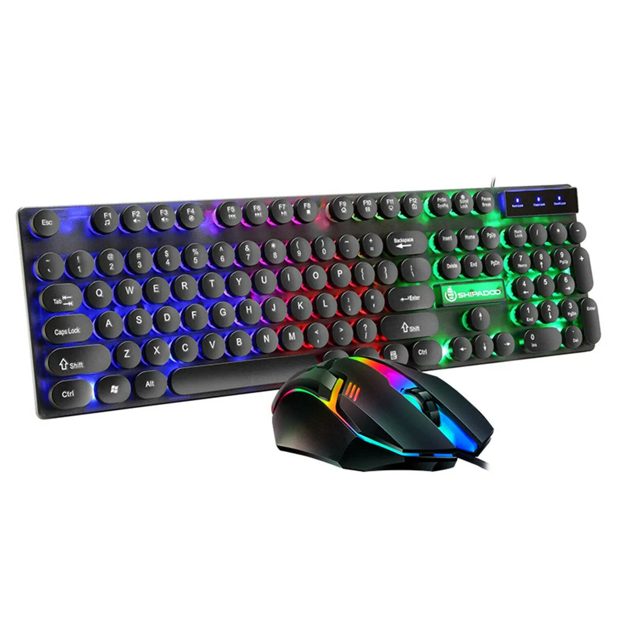 4Pcs Gaming Devices Set 104 Keys LED Backlit Waterproof Gaming Keyboard Ergonomic Mouse 3.5mm Wired Headset Anti-slip Mouse Pad Combo