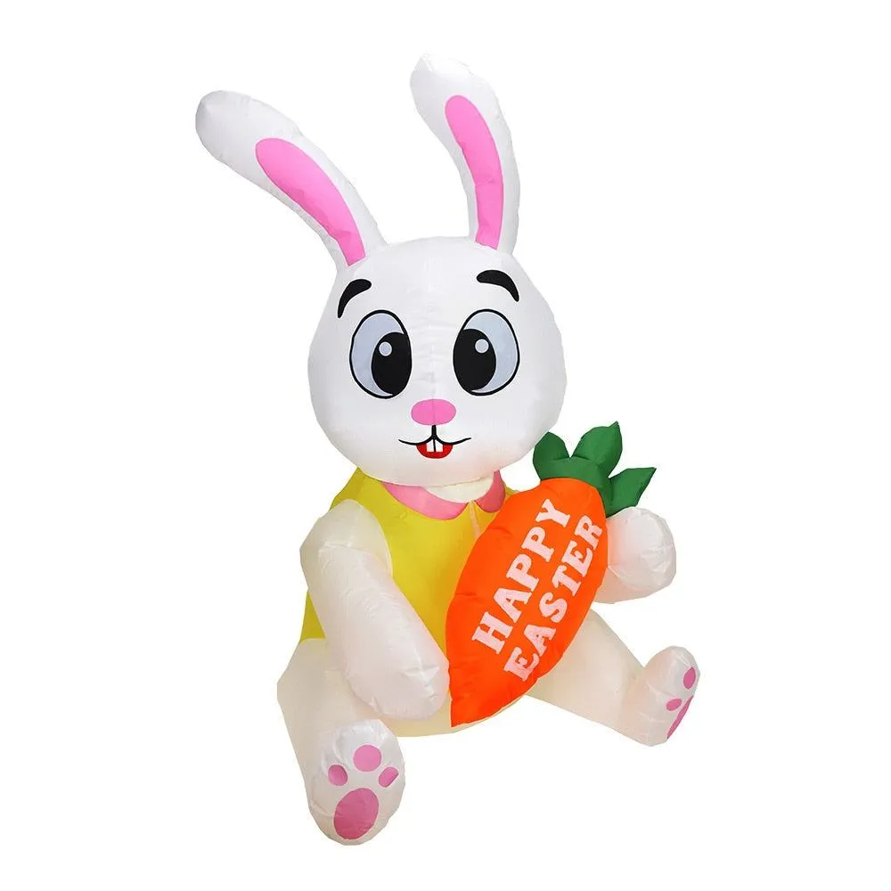 5 Feet White Bunny with Carrot Inflatable Easter Bunny Blowup Outdoor Toys with Build-in LEDs Yard Lawn Garden Decorations