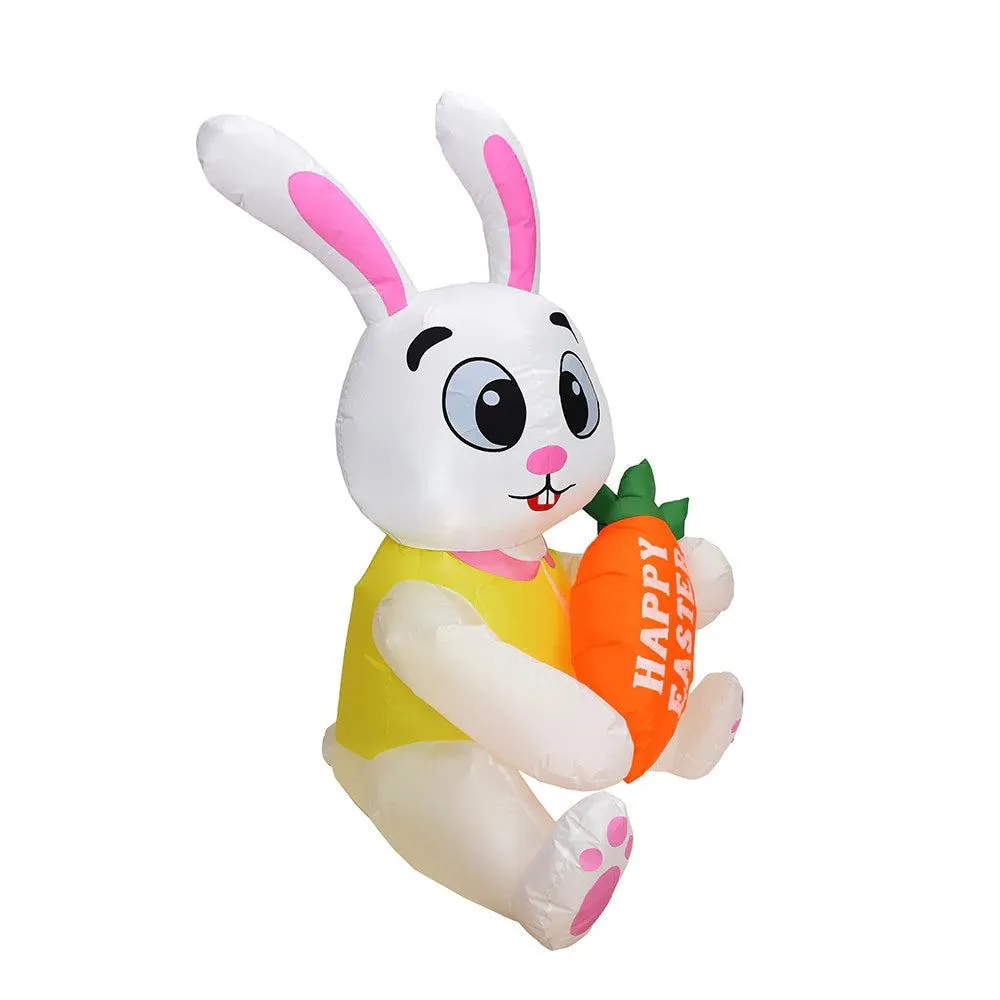5 Feet White Bunny with Carrot Inflatable Easter Bunny Blowup Outdoor Toys with Build-in LEDs Yard Lawn Garden Decorations