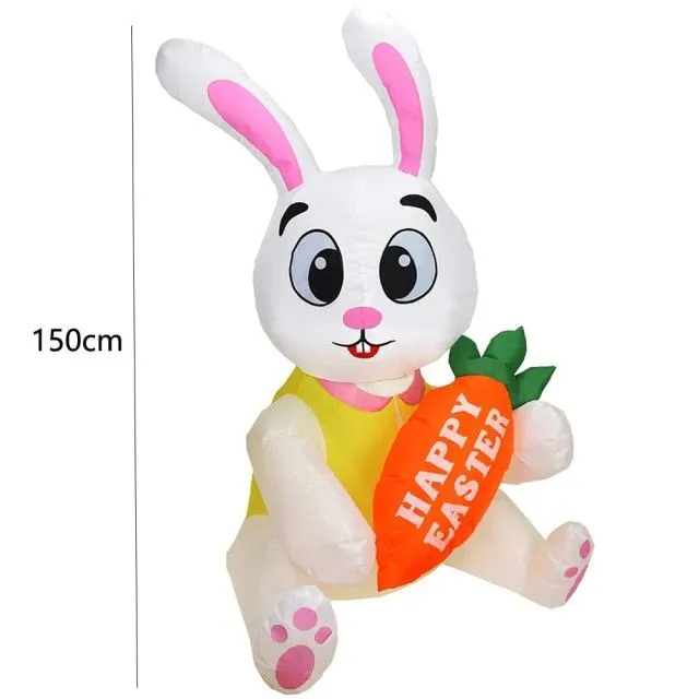 5 Feet White Bunny with Carrot Inflatable Easter Bunny Blowup Outdoor Toys with Build-in LEDs Yard Lawn Garden Decorations