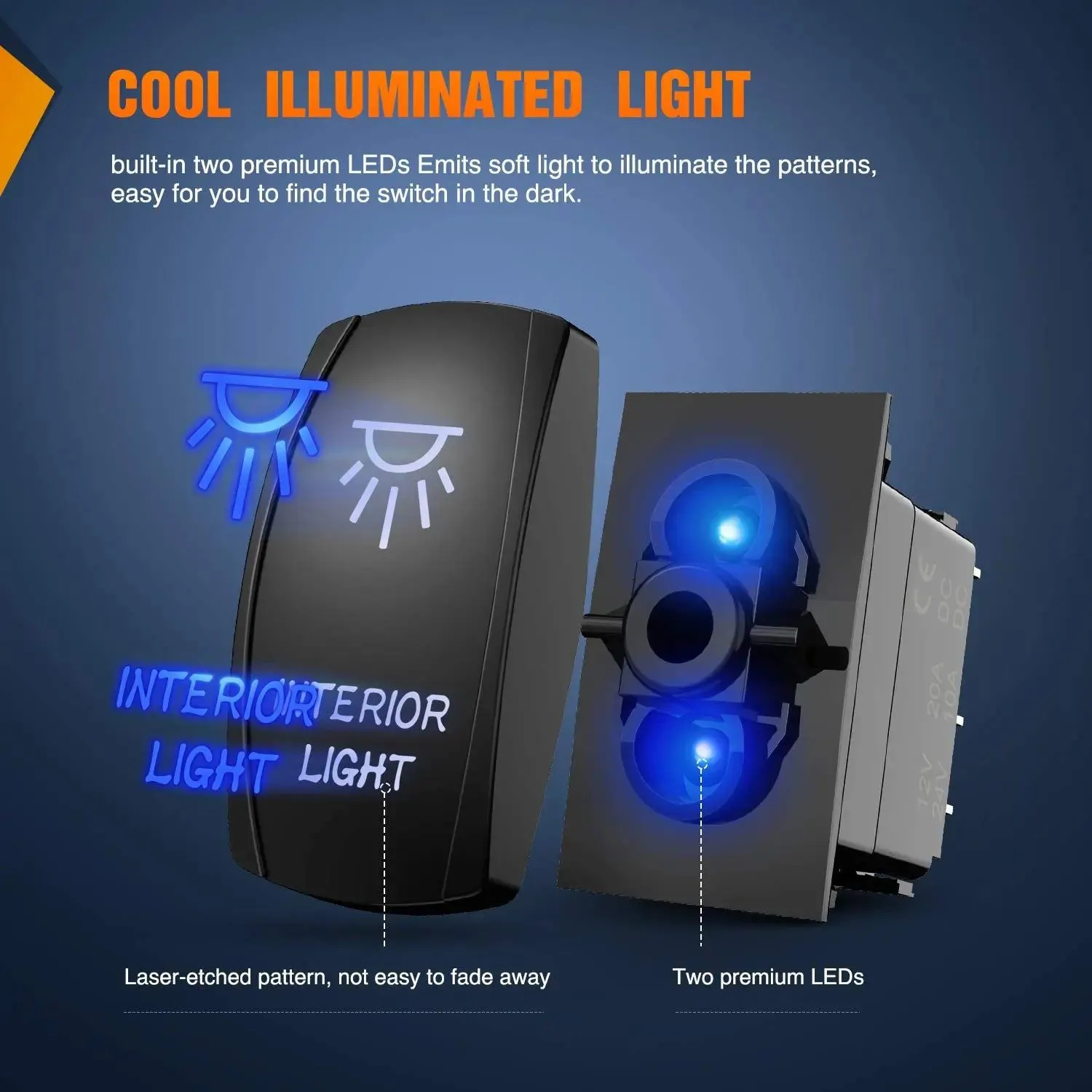 5Pin Laser On/Off Interior Light Rocker Switch Blue
