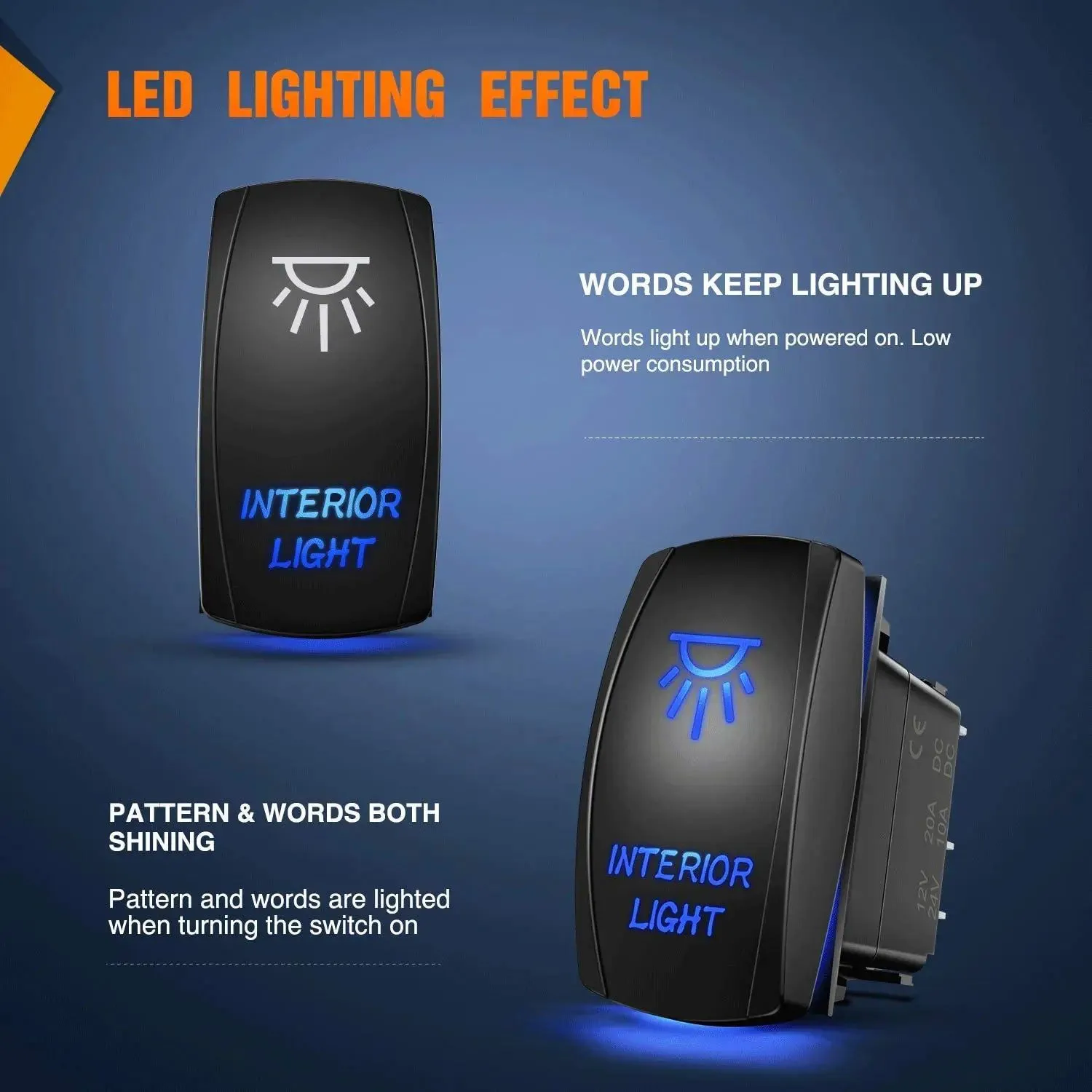 5Pin Laser On/Off Interior Light Rocker Switch Blue