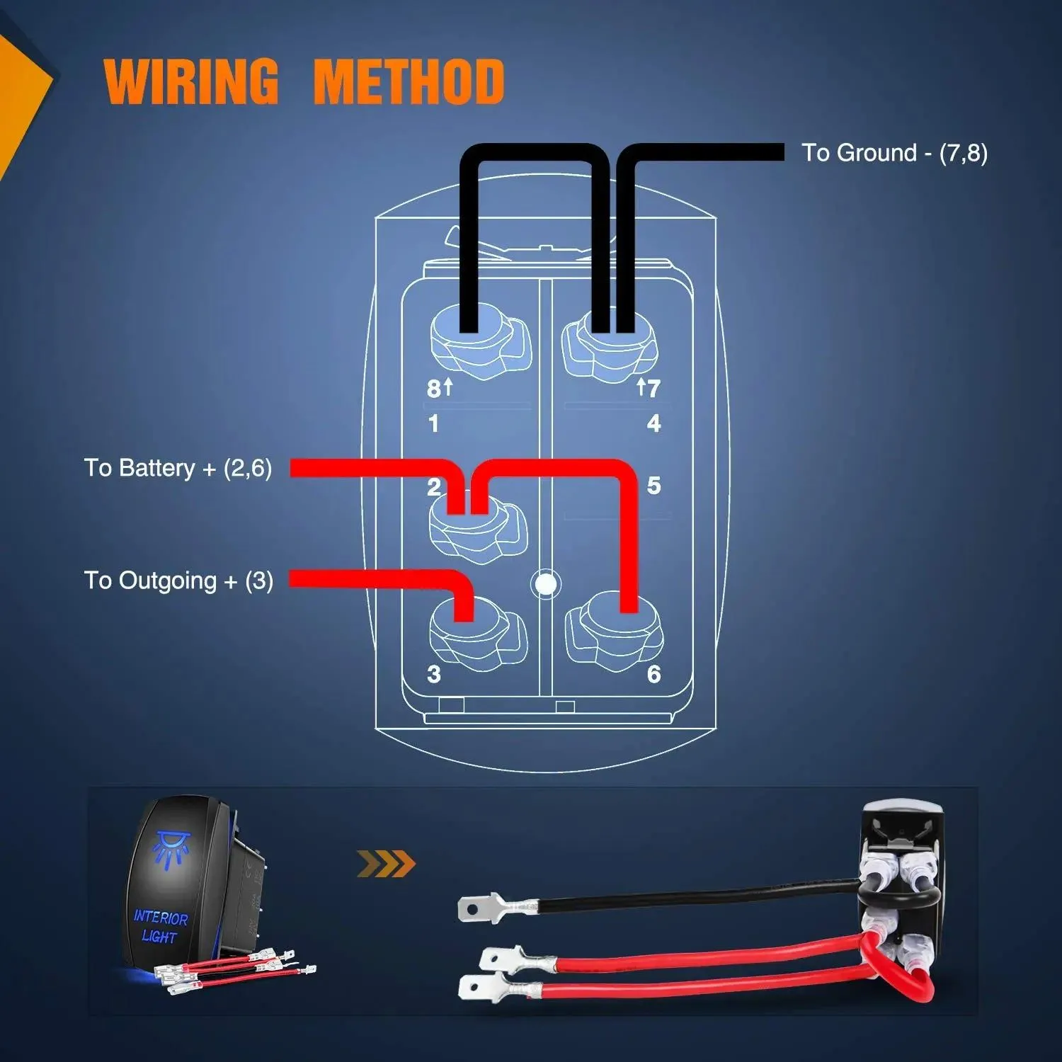5Pin Laser On/Off Interior Light Rocker Switch Blue