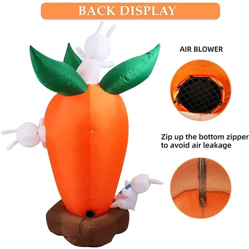 6 Feet Bunny Around Carrot Inflatable Easter Bunny Blowup Outdoor Toys with Build-in LEDs Yard Lawn Garden Decorations