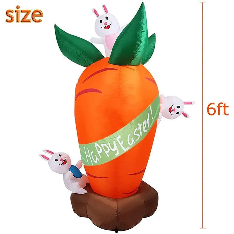6 Feet Bunny Around Carrot Inflatable Easter Bunny Blowup Outdoor Toys with Build-in LEDs Yard Lawn Garden Decorations