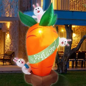 6 Feet Bunny Around Carrot Inflatable Easter Bunny Blowup Outdoor Toys with Build-in LEDs Yard Lawn Garden Decorations