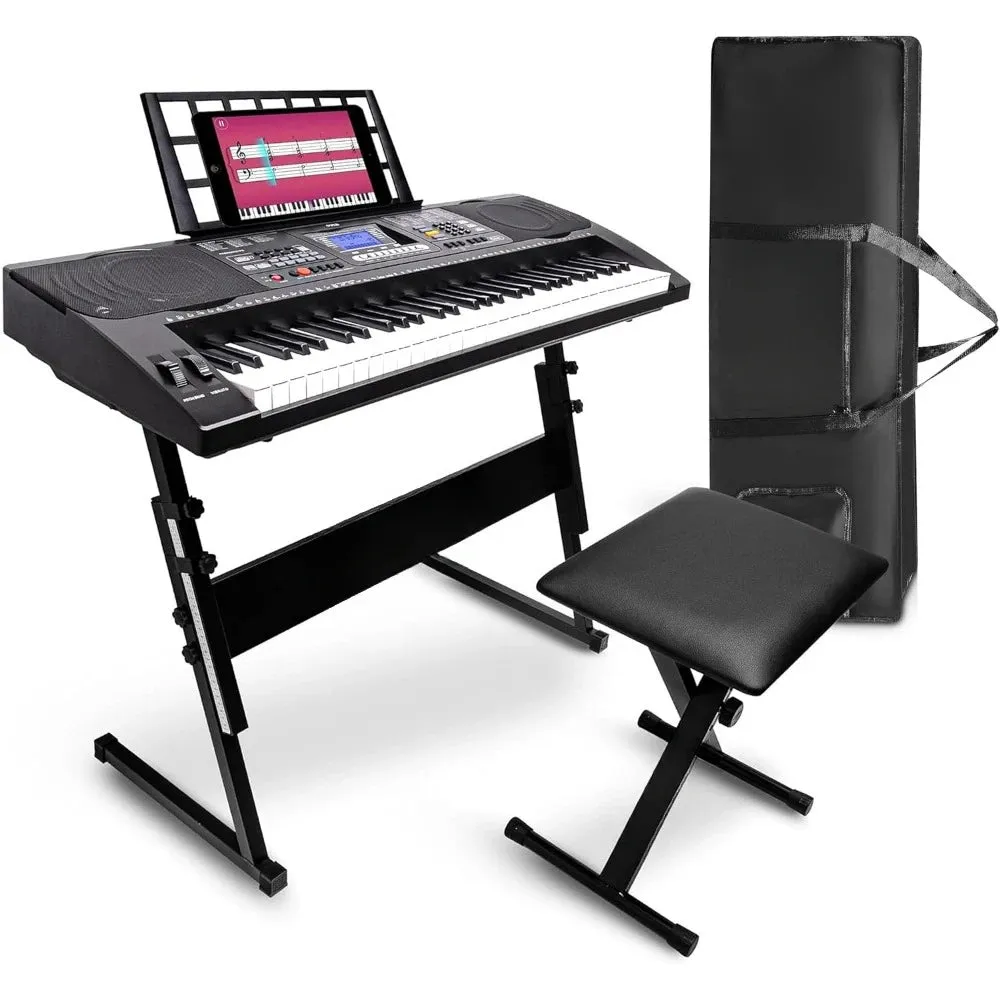 61 Keys 2 in 1 Play and Sing Along Portable Electronic Piano Keyboard with Sustain Pedal, Headset, Weatherproof Bag, Stool