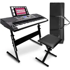 61 Keys 2 in 1 Play and Sing Along Portable Electronic Piano Keyboard with Sustain Pedal, Headset, Weatherproof Bag, Stool