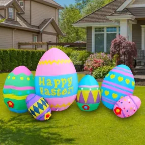 7.5 Feet Easter Eggs Inflatable Easter Bunny Blowup Outdoor Toys with Build-in LEDs Yard Lawn Garden Decorations