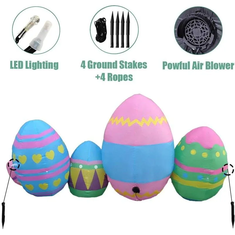 7.5 Feet Easter Eggs Inflatable Easter Bunny Blowup Outdoor Toys with Build-in LEDs Yard Lawn Garden Decorations