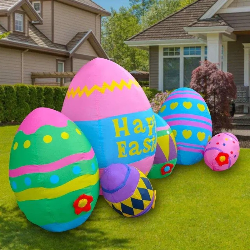 7.5 Feet Easter Eggs Inflatable Easter Bunny Blowup Outdoor Toys with Build-in LEDs Yard Lawn Garden Decorations
