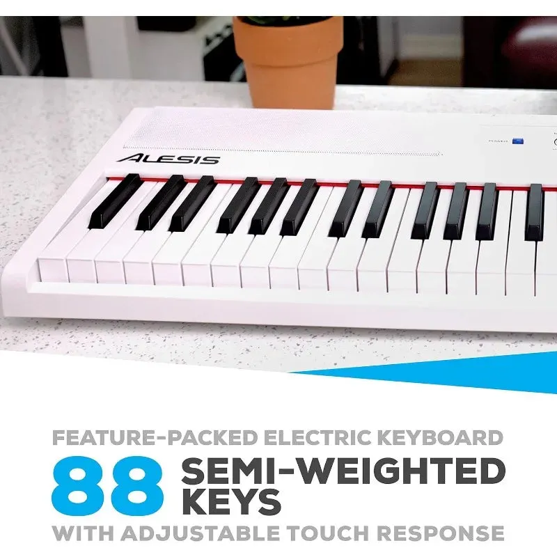 Alesis Recital – 88-key digital piano keyboard with semi-weighted keys, 2x20W speakers, FX and piano lessons