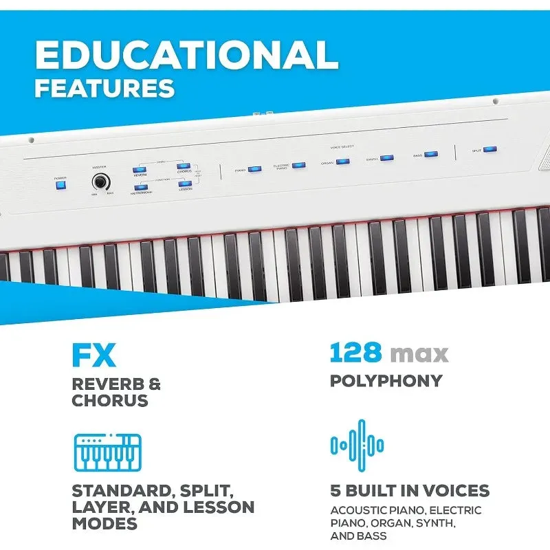 Alesis Recital – 88-key digital piano keyboard with semi-weighted keys, 2x20W speakers, FX and piano lessons