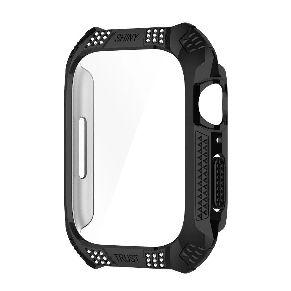 Apple Watch (45mm) rhinestone adorned cover with tempered glass screen protector - Black