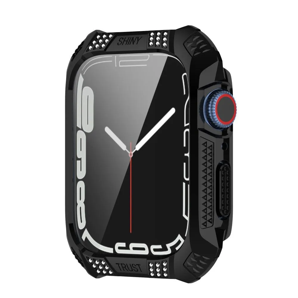 Apple Watch (45mm) rhinestone adorned cover with tempered glass screen protector - Black