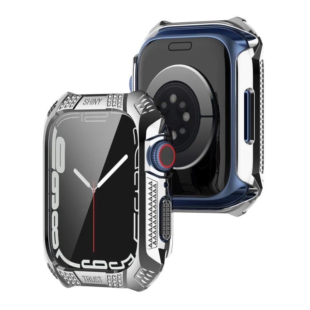 Apple Watch (45mm) rhinestone adorned cover with tempered glass screen protector - Silver
