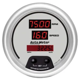AutoMeter 6587 GAUGE; TACH/SPEED; 3 3/8in.; 260MPH/260KMH/10KRPM; ELEC PRGRM; DIG; SLVR W/RD LE