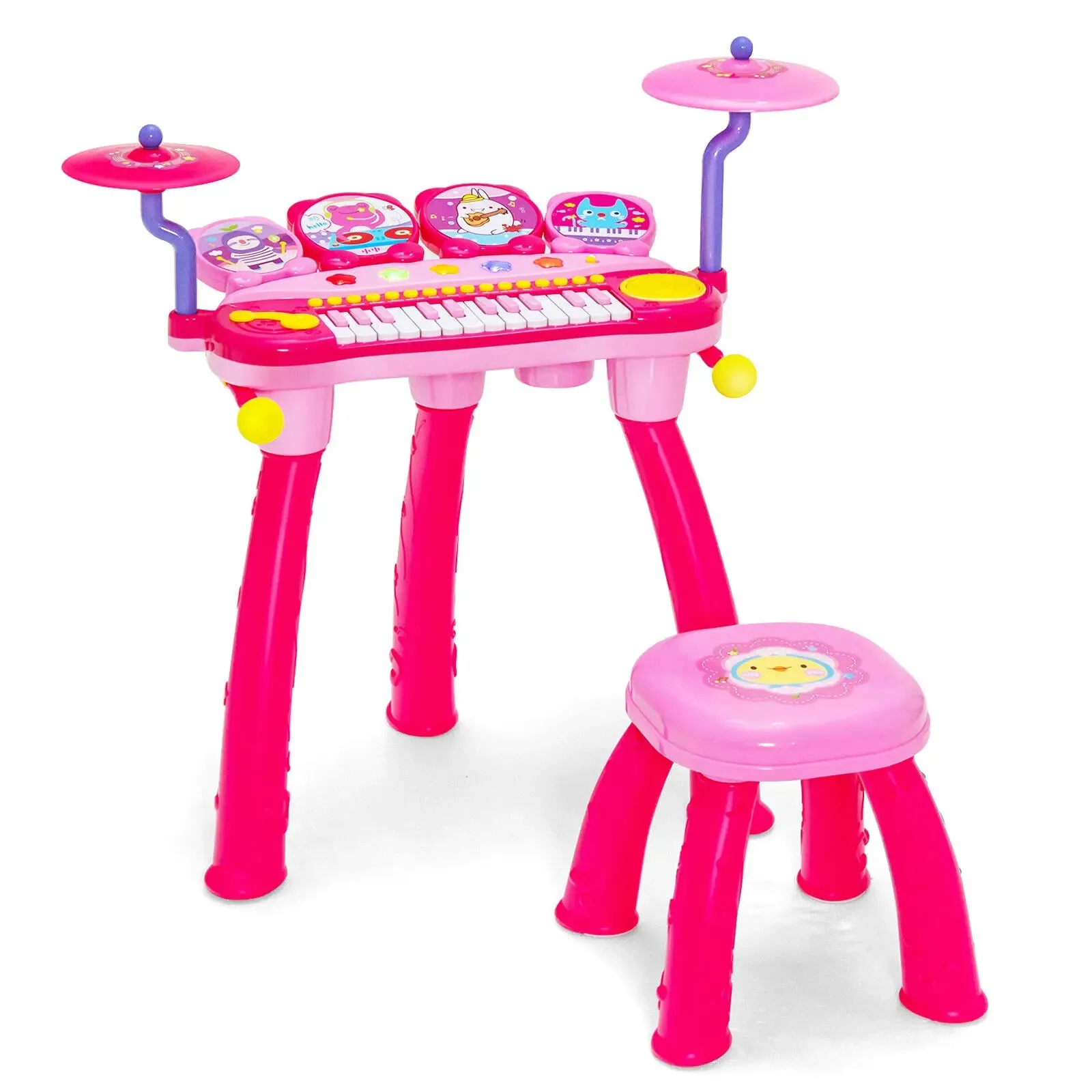 Babyjoy 24 Key DJ Piano Keyboard Drum Toy Music Instrument w/MP3 Microphone Cymbal Pink