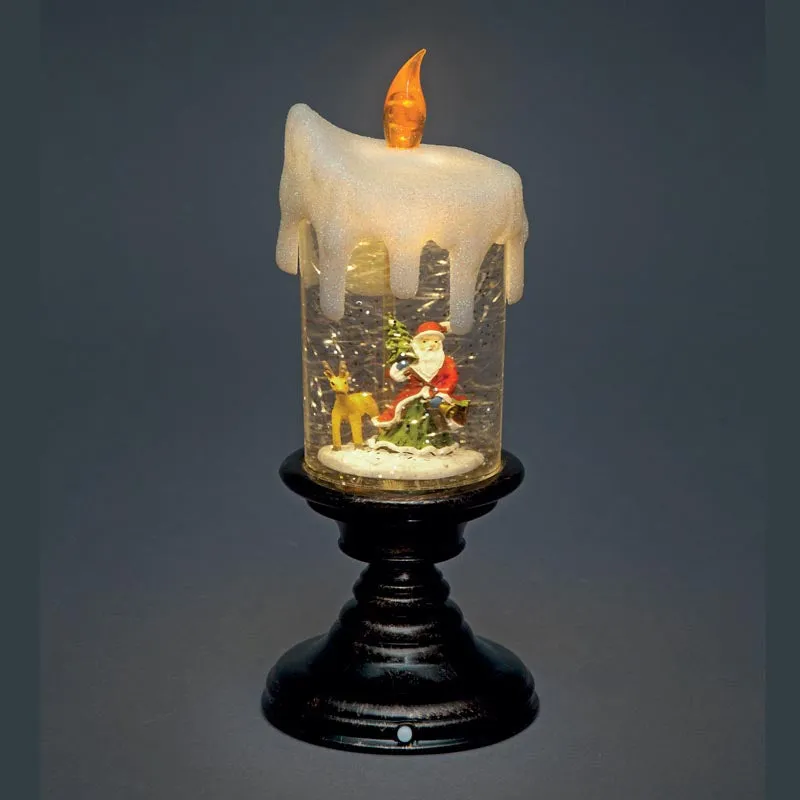 Battery Operated 25cm Water Candle with Warm White  Yellow LEDs Santa Tree Scene