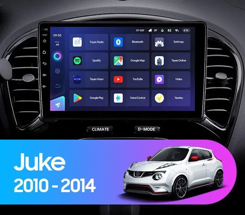 Car Dealz Elite 4G Data Model 10.2" Android 12.0 For Nissan Juke 2010 - 2014 In Dash Plus OEM Fascia