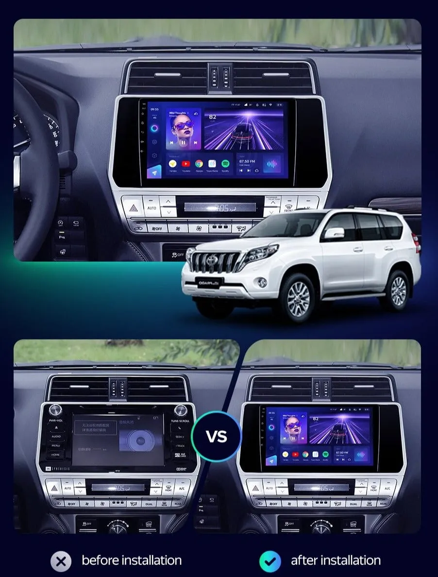 Car Dealz Elite 4G Data Model 10.2" Android 12.0 For Toyota Land Cruiser Prado 150 2017 - 2018 In Dash Plus OEM Fascia