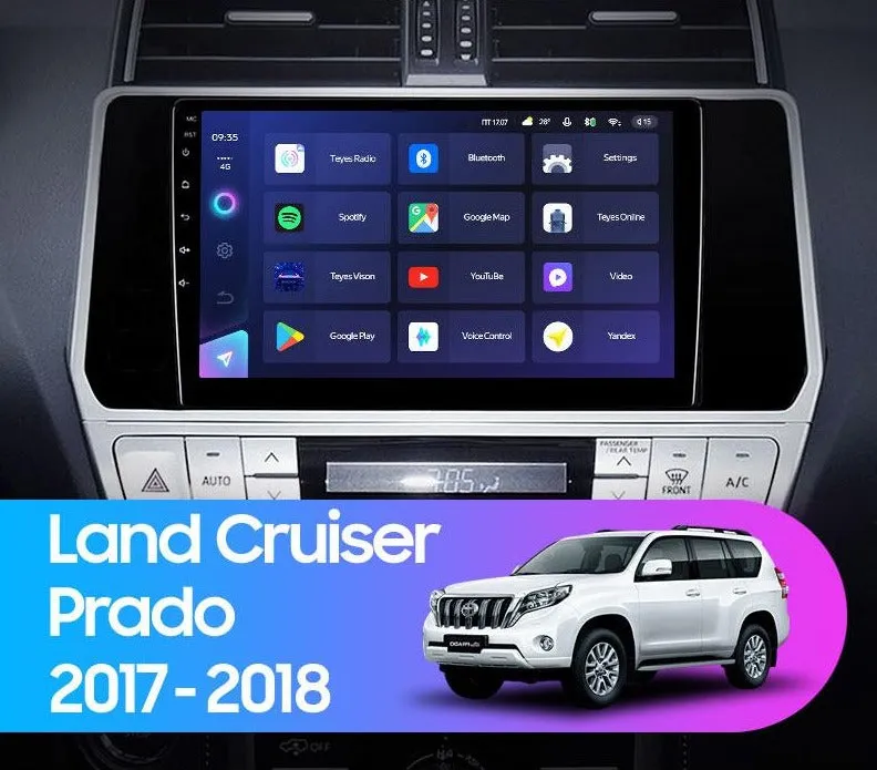 Car Dealz Elite 4G Data Model 10.2" Android 12.0 For Toyota Land Cruiser Prado 150 2017 - 2018 In Dash Plus OEM Fascia