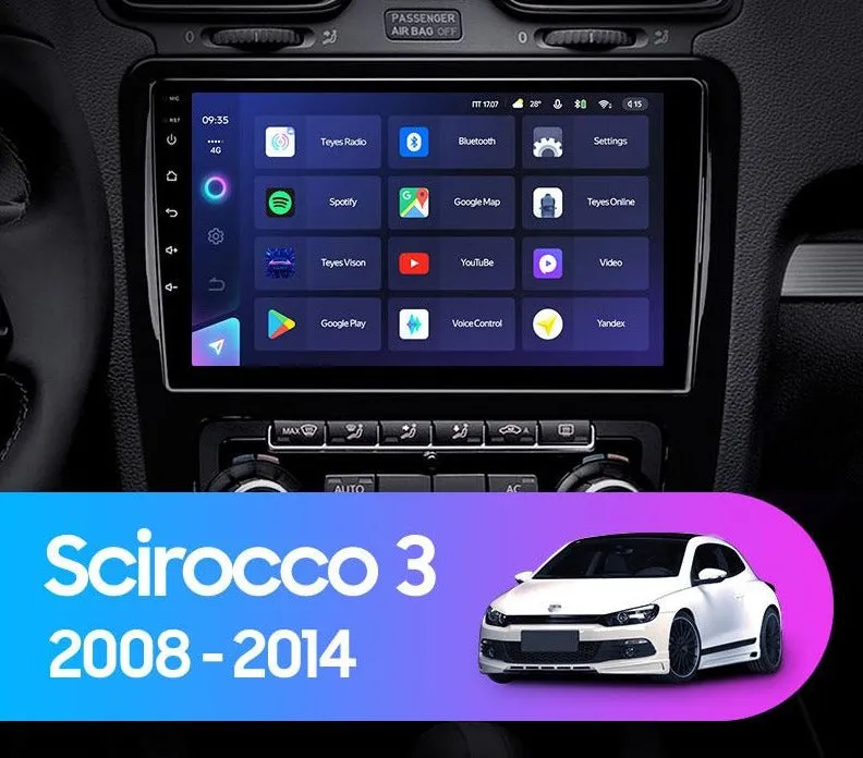 Car Dealz Elite 4G Data Model 10.2" Android 12.0 For Volkswagen Scirocco 3 III Mk3 2008 - 2014 In Dash Plus OEM Fascia