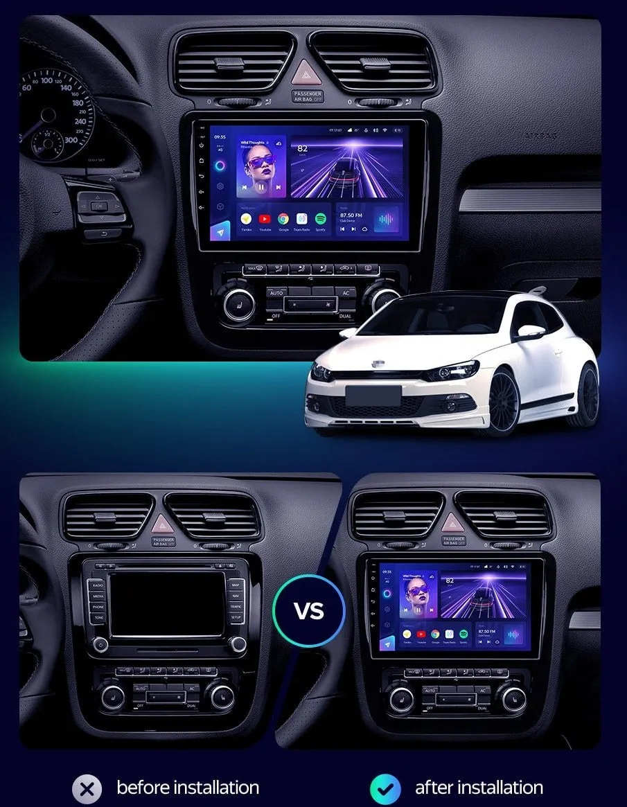 Car Dealz Elite 4G Data Model 10.2" Android 12.0 For Volkswagen Scirocco 3 III Mk3 2008 - 2014 In Dash Plus OEM Fascia