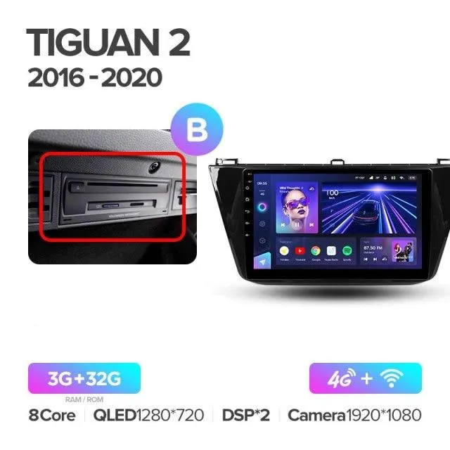 Car Dealz Elite 4G Data Model 10.2" Android 12.0 For Volkswagen Tiguan 2 Mk 2016-2020 In Dash Plus OEM Fascia